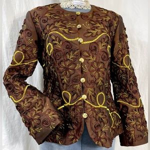 Vintage top jacket blazer gold and brown silk medium career dress evening wear